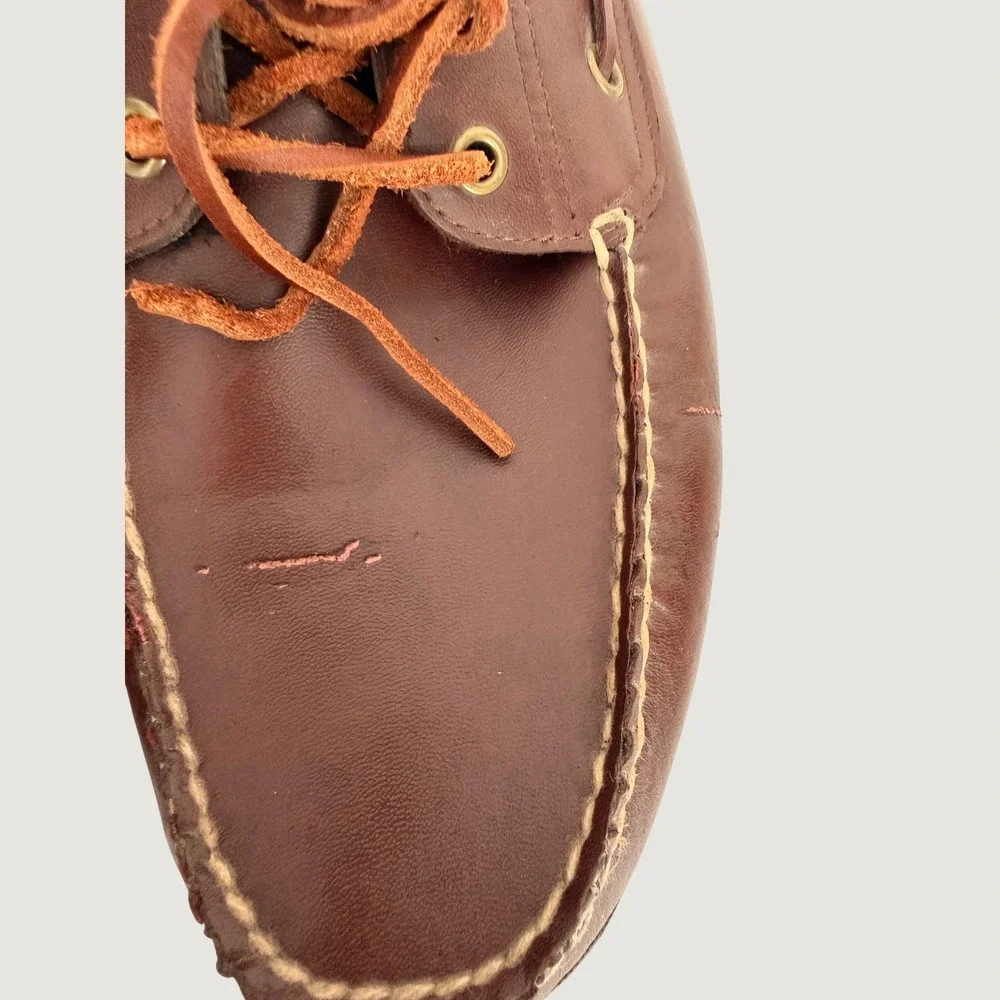 Vintage 90s Polo Sport Ralph Lauren Mens Brown Leather Boat Shoes Loafers 9.5